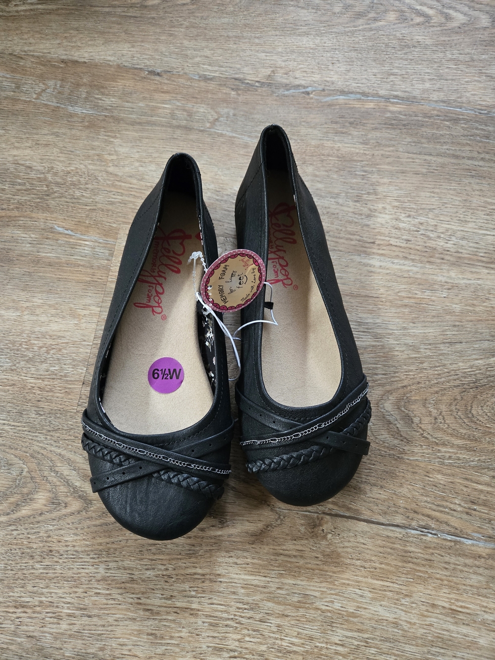 Jellypop Black and Metal Braided Trim Slip-On Rounded Toe Ballet Flats